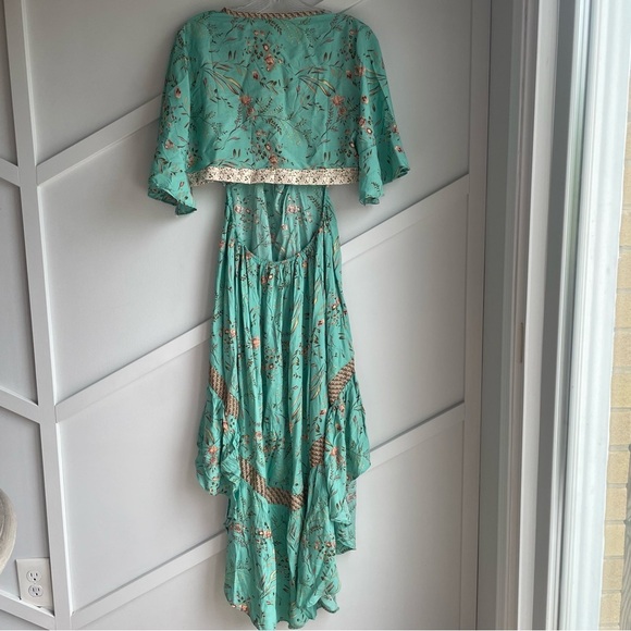 Wicked AF MAISIE High-Low Cotton Midi Mint Green V-neck Long Floral Dress Size M - Picture 10 of 13